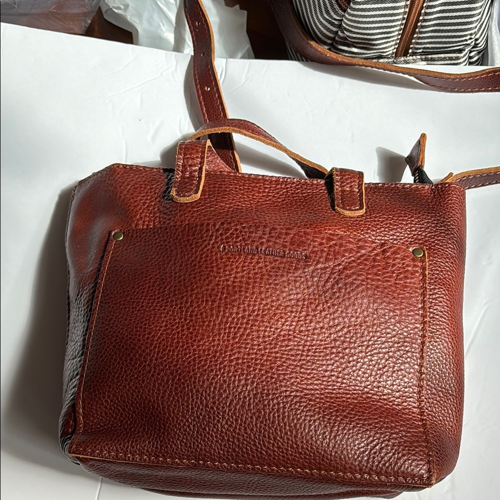 Nutmeg color Portland Leather Mini Crossbody Bag with zipper